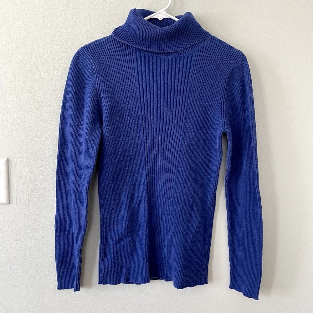 Ruff Hewn royal blue bright turtleneck sweater ribbed knit cotton size XL